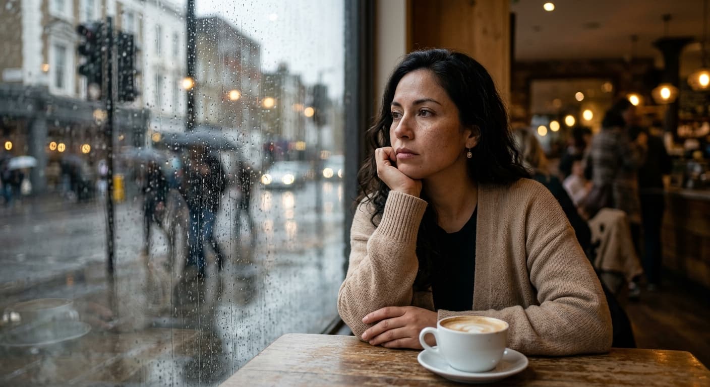 Mujer reflexiva mirando por la ventana