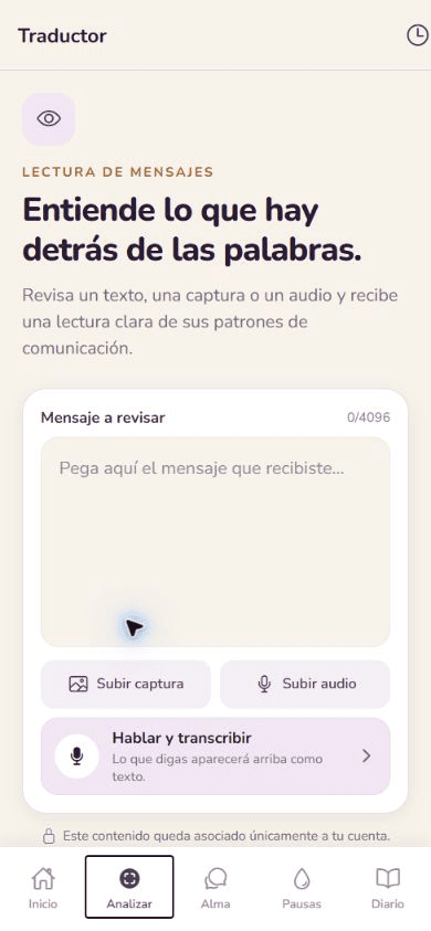Pantalla real de Analizar: el punto de partida para revisar un mensaje.