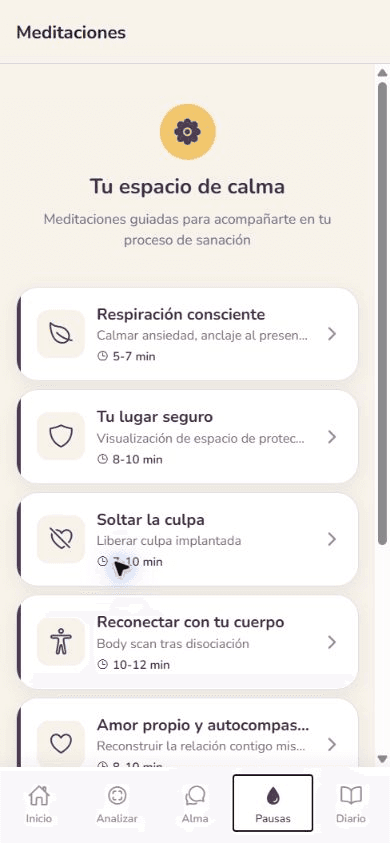 Biblioteca real de meditaciones dentro de Pausas.