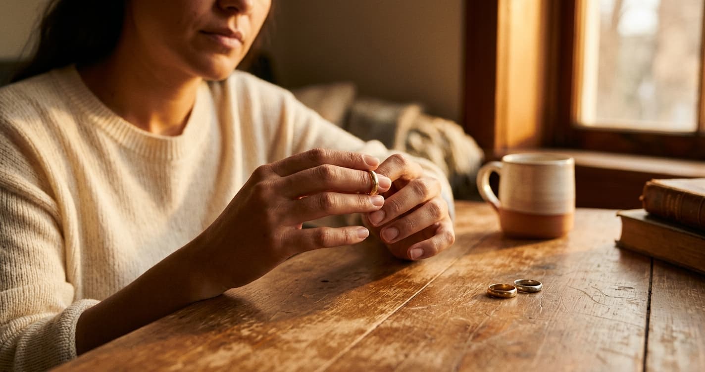 Una mujer reflexionando sola en un carro al atardecer, simbolizando ruptura con narcisista