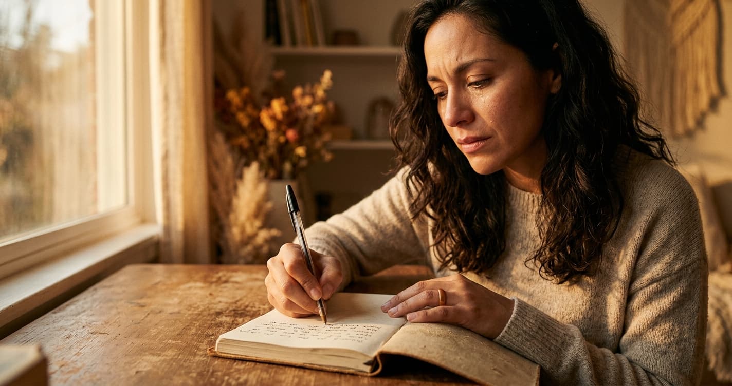 Mujer pensativa liberándose de un vínculo traumático emocional
