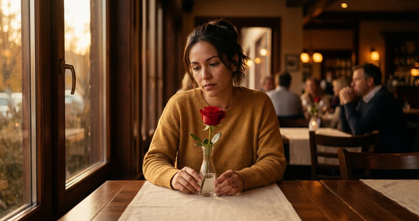 Mujer contemplando su reflejo con expresión triste, representando el ciclo de idealizacion devaluacion descarte