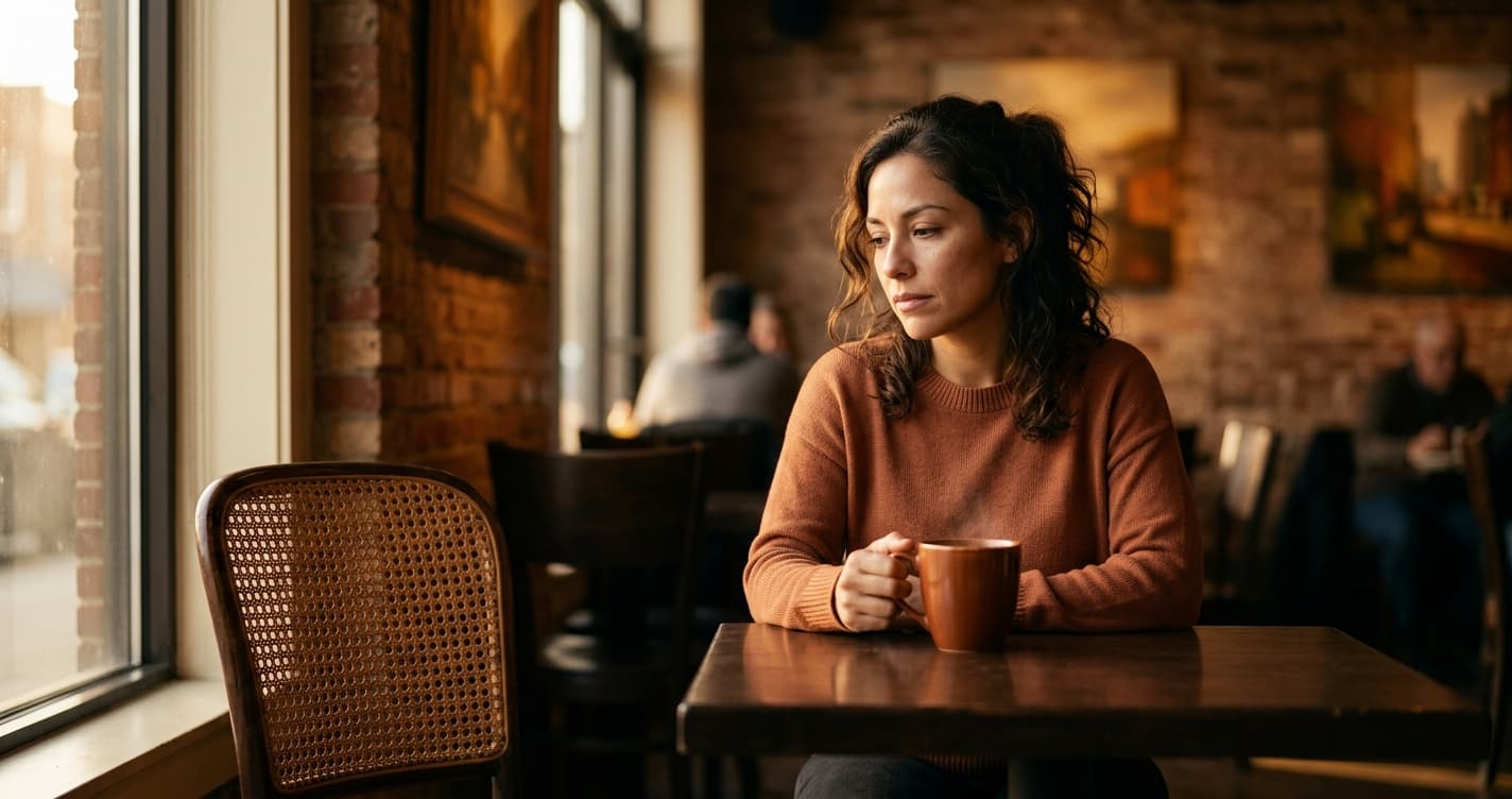 Mujer confundida y triste por el comportamiento de un narcisista que la ignora