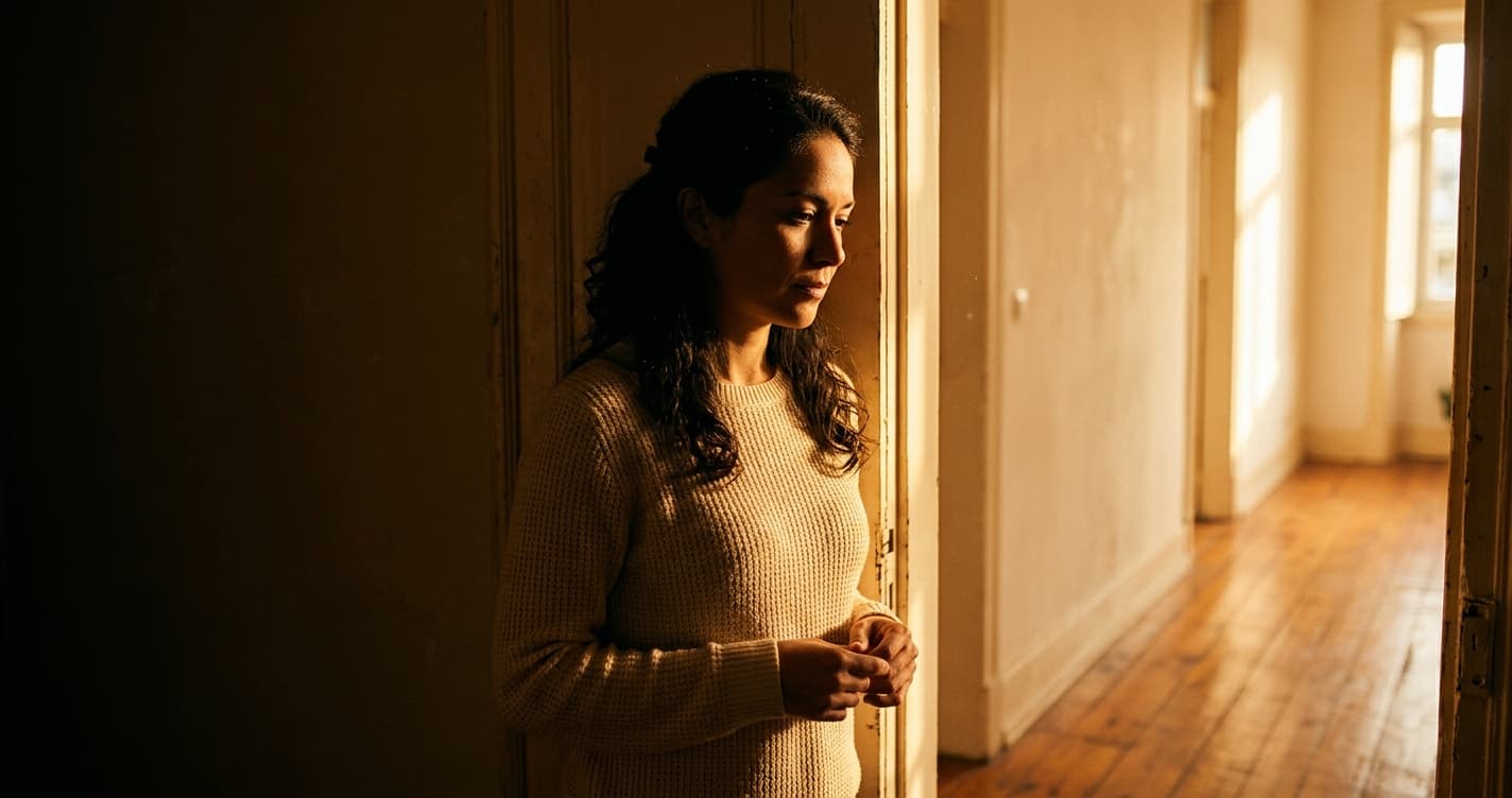 Mujer pensativa y preocupada reflejando que hacer si mi pareja es narcisista