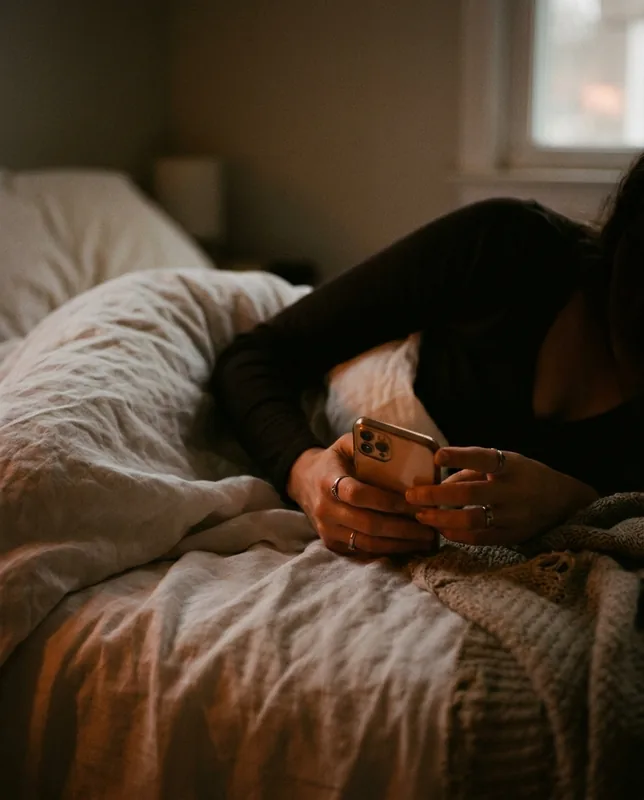 Manos sosteniendo un teléfono en la oscuridad de la madrugada