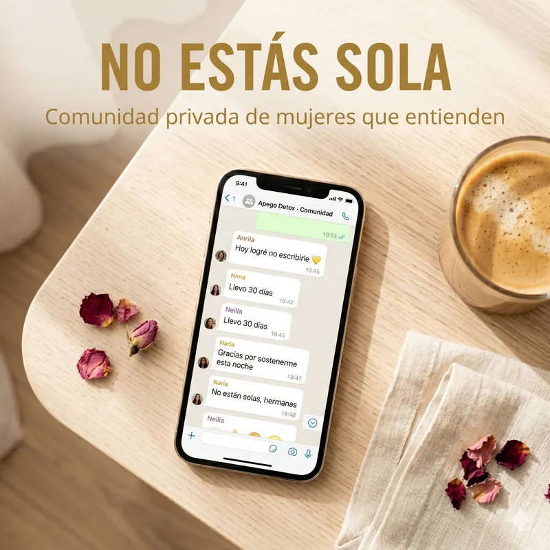 Mockup de la comunidad privada de Apego Detox con mensajes de apoyo entre mujeres en proceso