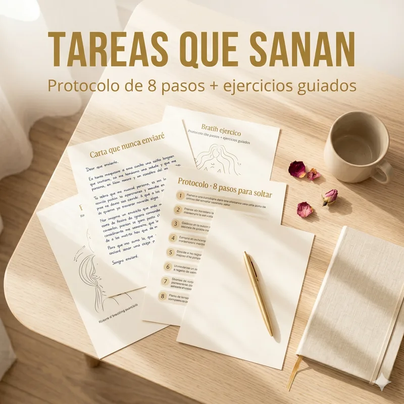 Mockup de tareas sanadoras y protocolo de 8 pasos del programa Apego Detox